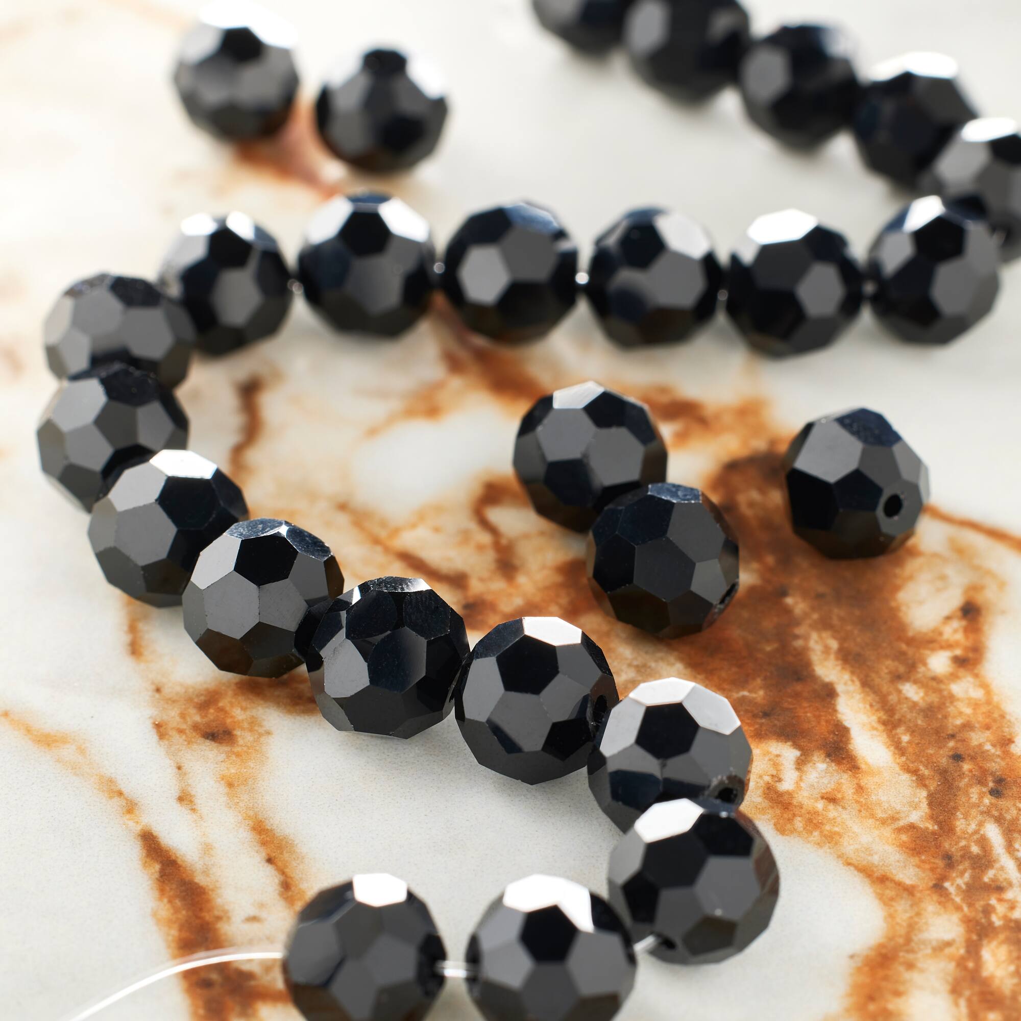Black Glass Faceted Round Beads, 10mm by Bead Landing™